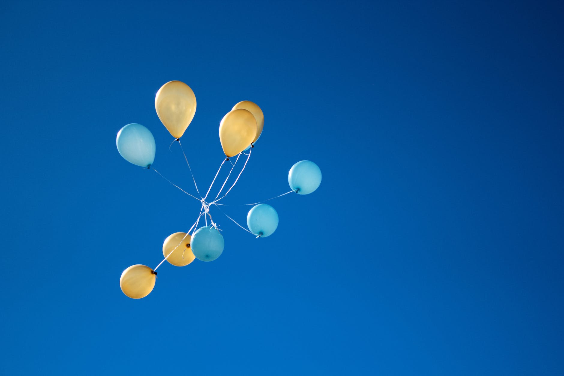 photo of yellow and blue balloons on sky