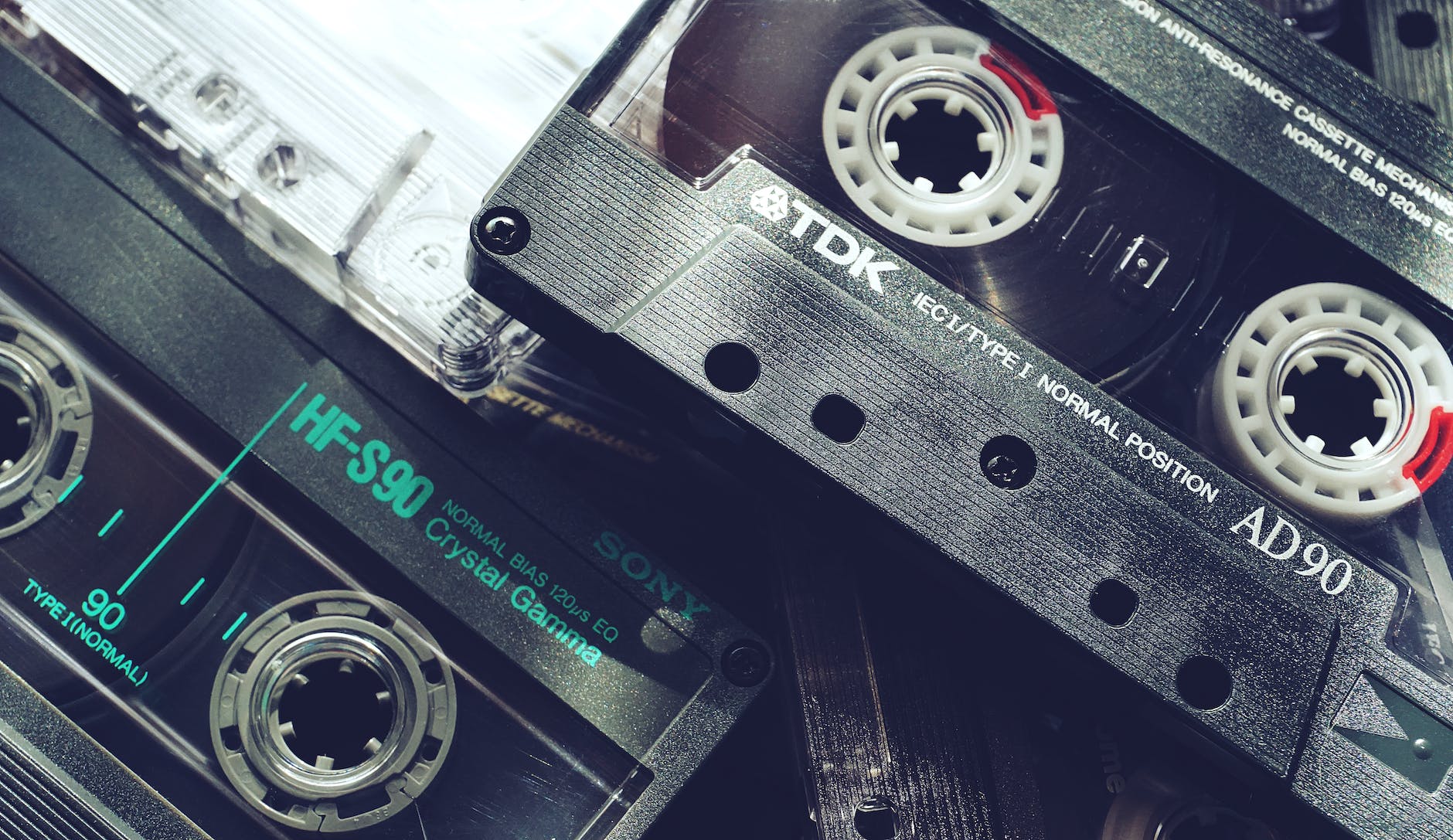 black audio tapes in close up view