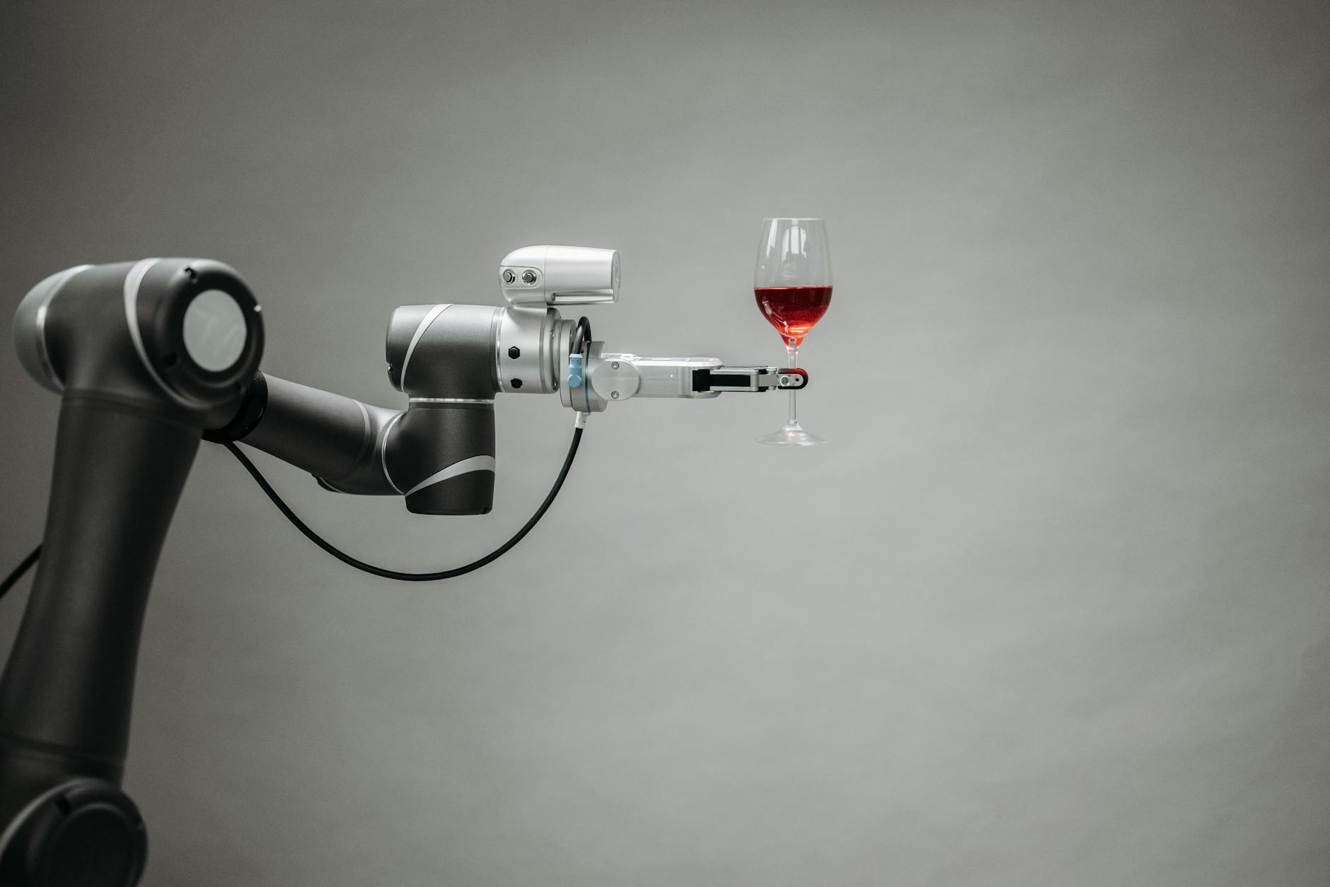 a robot holding a wine