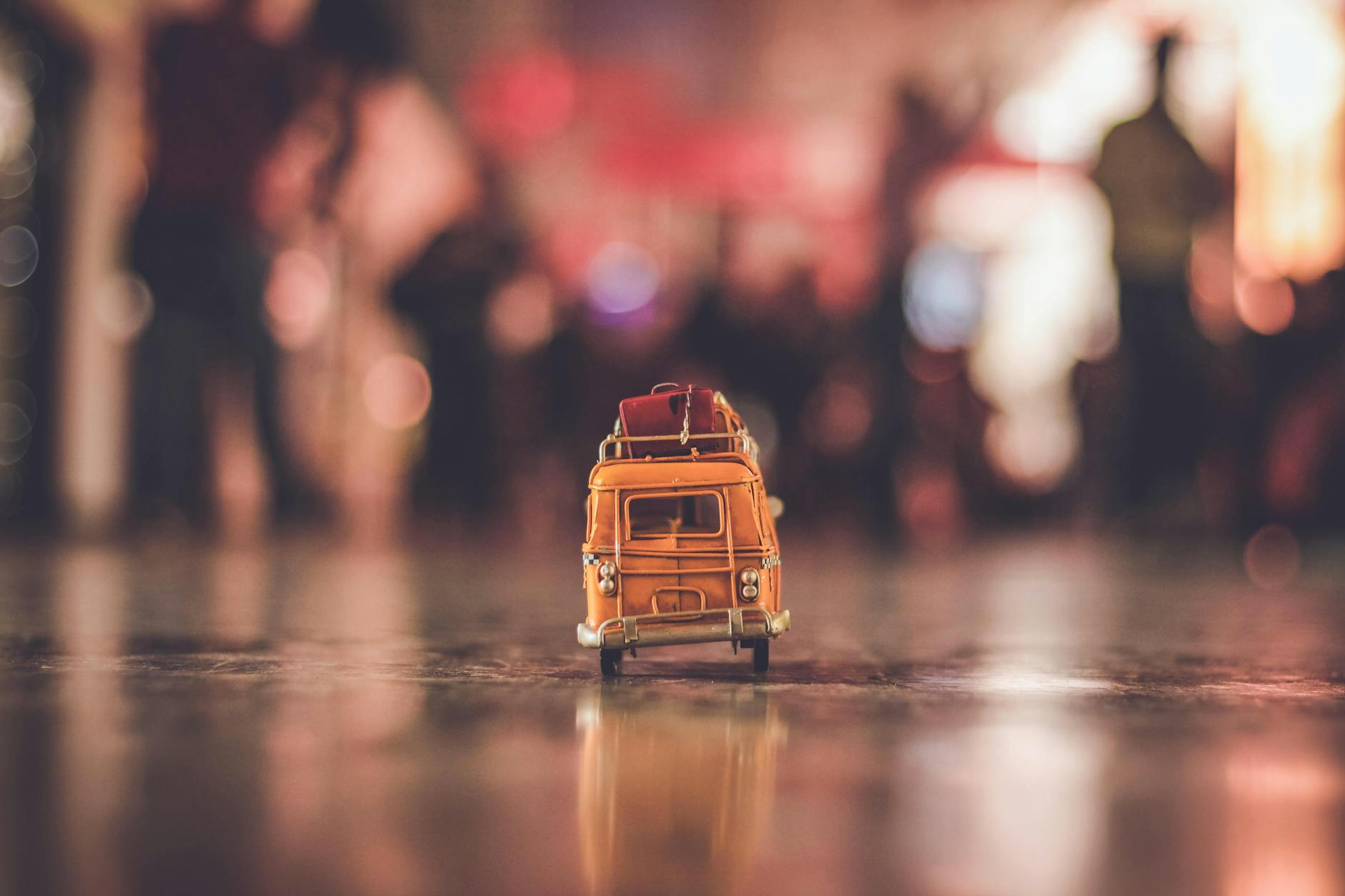 selective focus photography of a toy bus