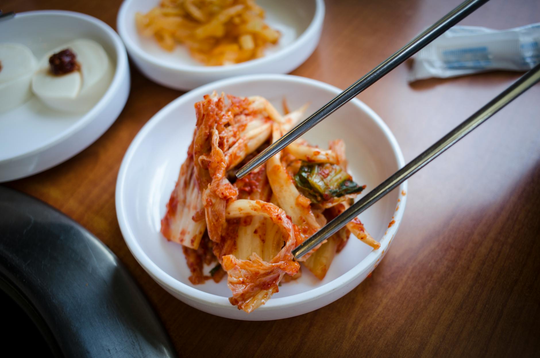 kimchi in white ceramic bowl